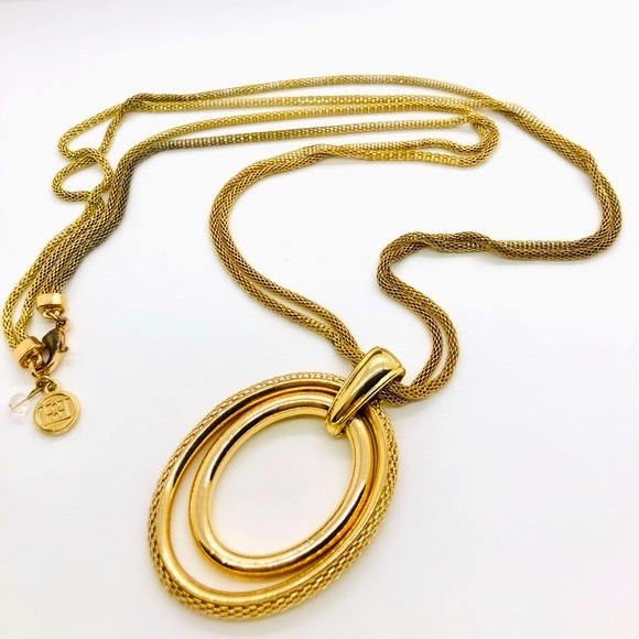 Vintage Gold Mesh Double Pendant Necklace - Picture 1 of 10